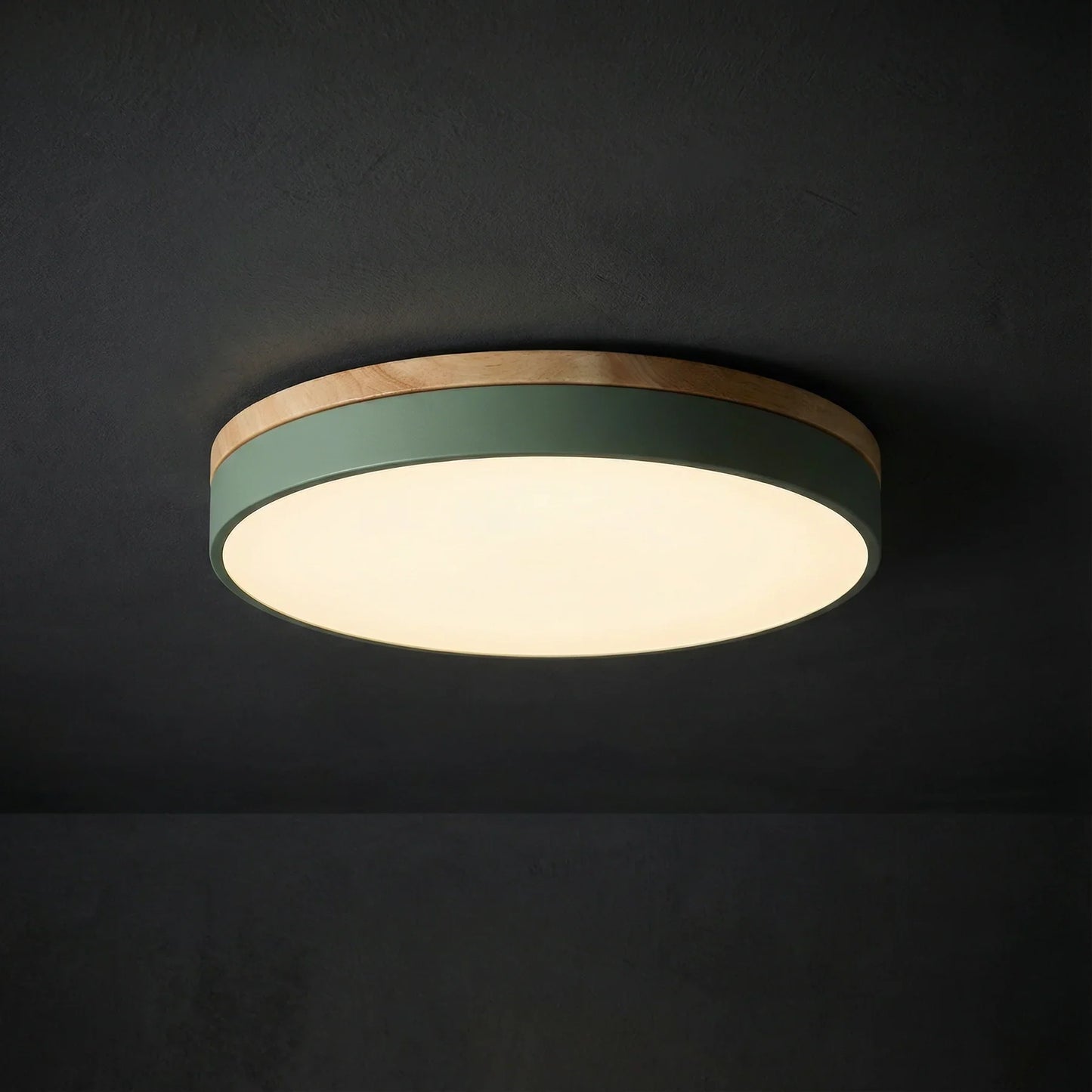 Round Flush LED Ceiling Light with Wood Trim for Living Room