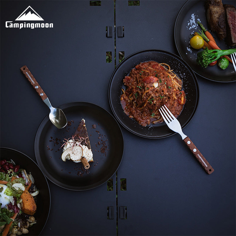 Campingmoon BKS397-1/2S Black Dinner Plate Sets Large 4/8pcs Sets Stainless Steel Outdoor Camping Dish Plate Dining Utensil With Storage Bag
