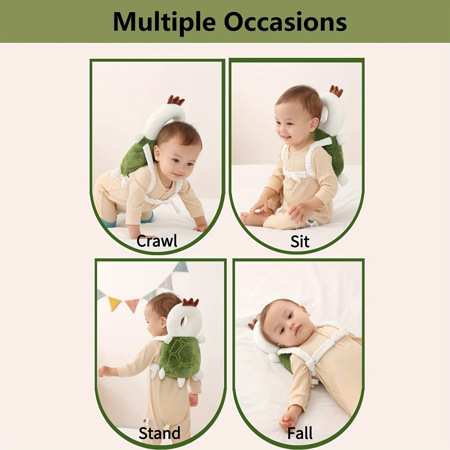 Green Turtle Anti-Collision Pillow for Toddlers, Cute Design TJR7X3H