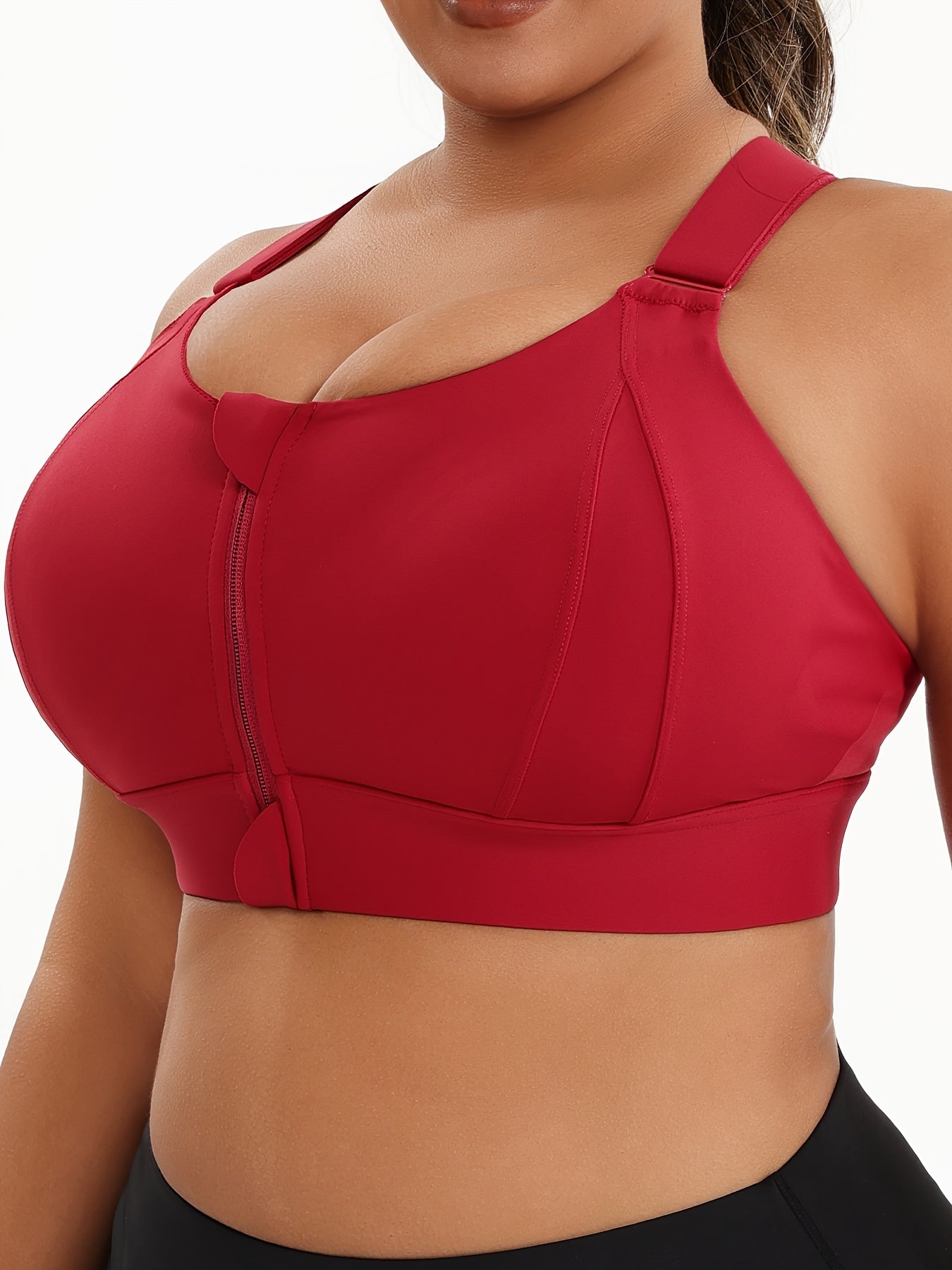 Plus Size Front Zip Sports Bra, Racerback Design TJR7L4D