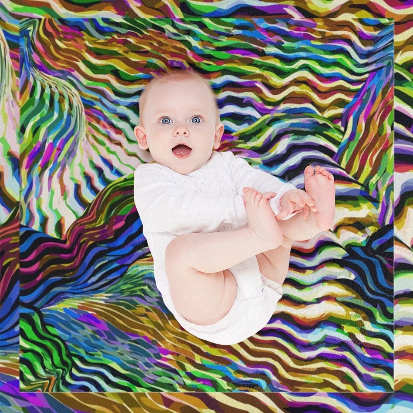 Lightning Complex AOP Vintage Flannel Blanket 50"×60" | Psychedelic Ribbon-Wave Maximalist Throw (250gsm)