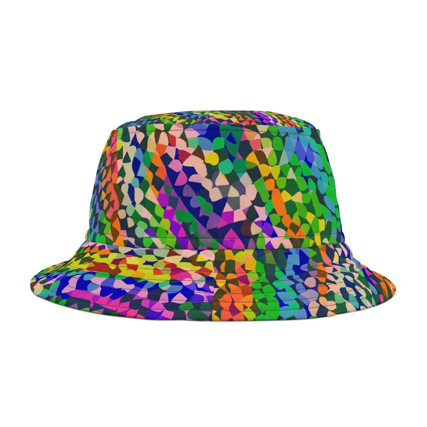 Kaleidoscope Psychedelic Rainbow Bucket Hat for Rave and Festival Dressers — Geometric AOP Sun Hat, Dance Party Trippy Headwear
