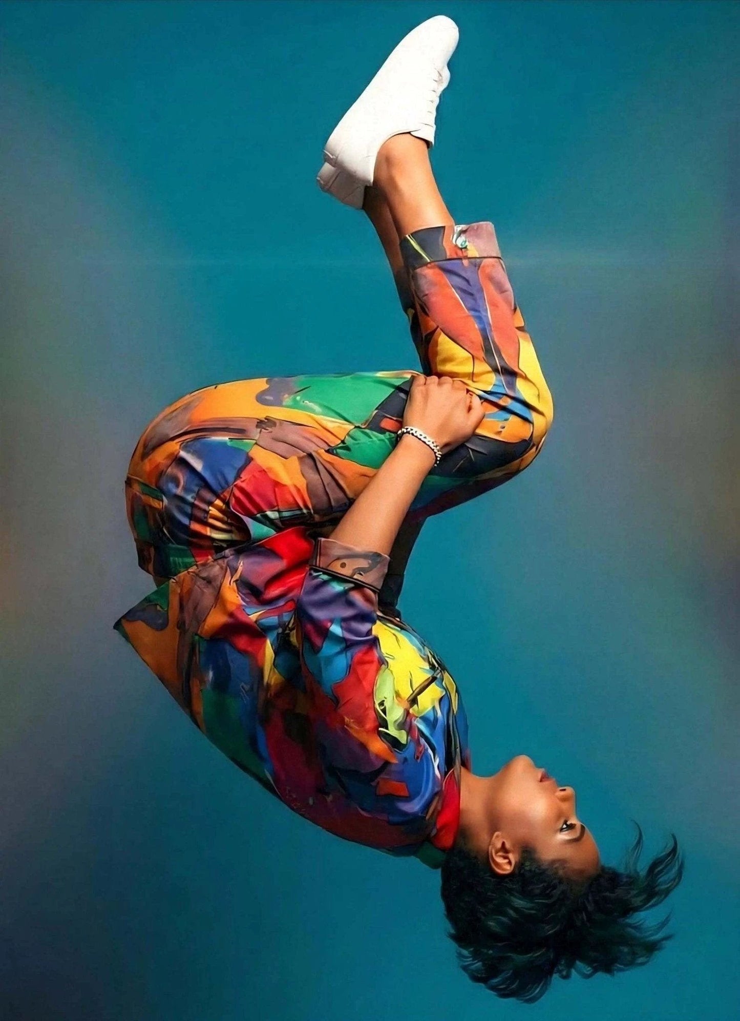 Vibrant Abstract Satin Pajama Set - Luxury All-Over Print Loungewear for Bold Sleepwear