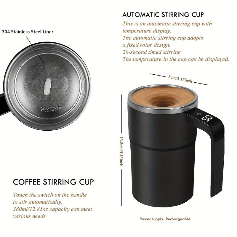 Stainless Steel Self-Stirring Coffee Cup with Lid & Self-Heating Function