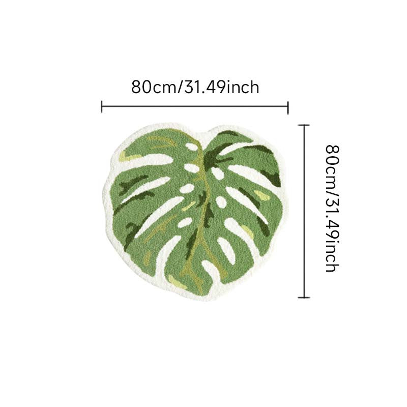 Soft Plush Green Monstera Leaf Area Mat - W3DB