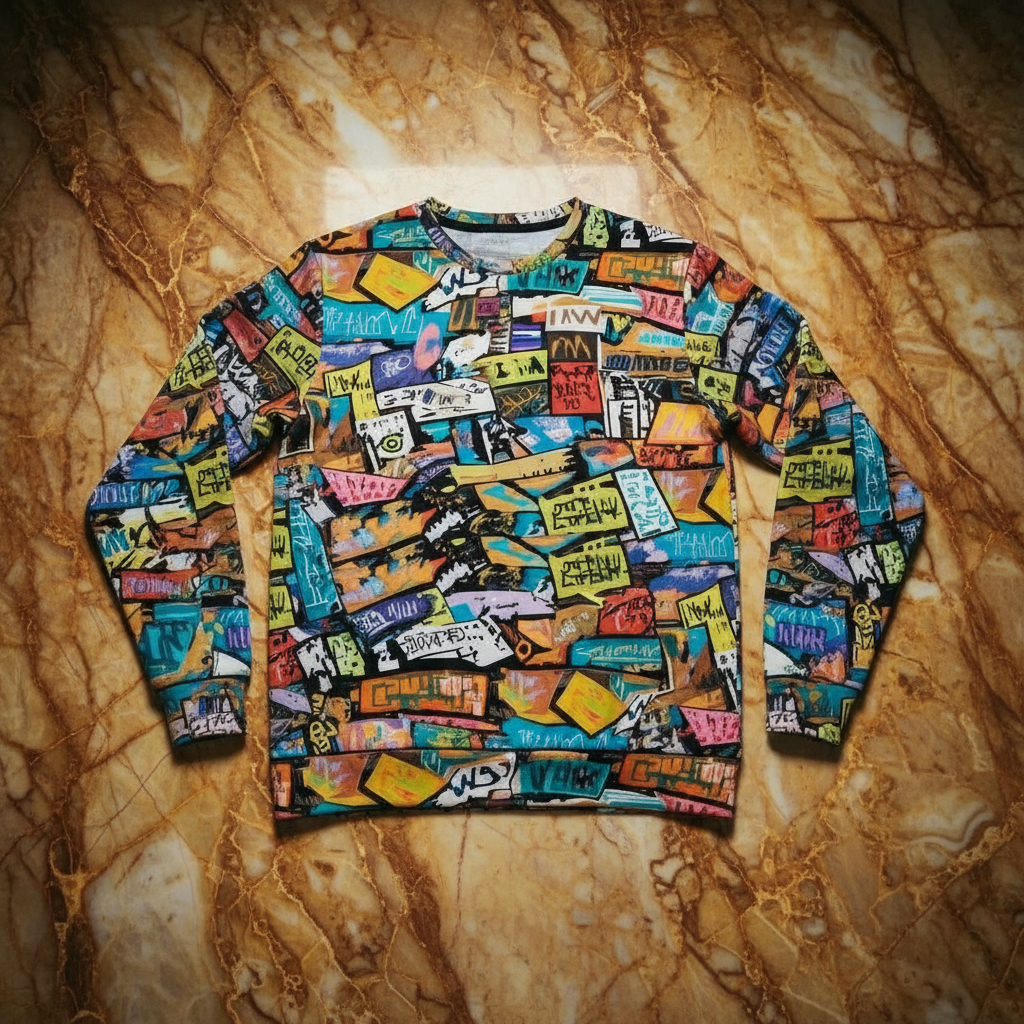 Maximalist Heavyweight Crewneck for Art Collectors — Abstract AOP Sweatshirt, 310gsm Cotton Statement Piece, Gallery-Ready Streetwear