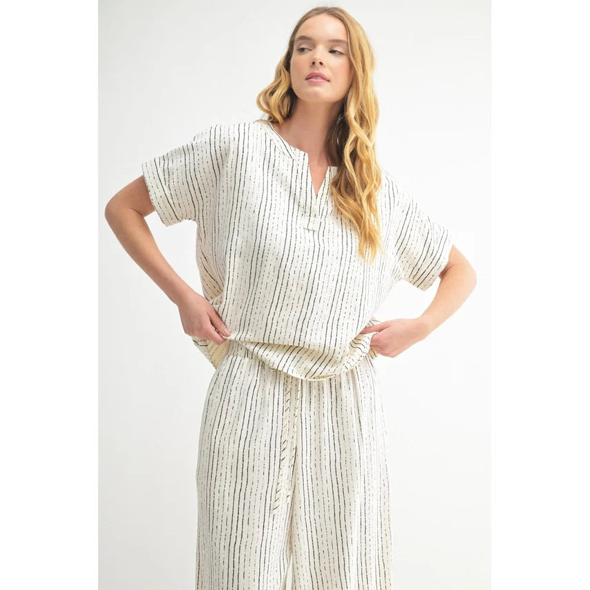 Madeline Textured V Neck Woven Top