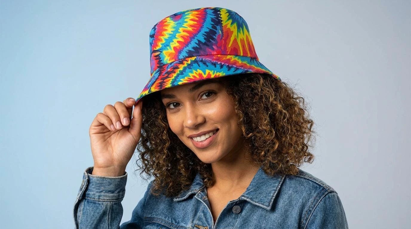 Maximalist Psychedelic Reversible Bucket Hat for Mind-Melting Dressers — Dyles Mavis Abstract AOP Both Sides Printed, Festival UV-Resistant Sun Hat