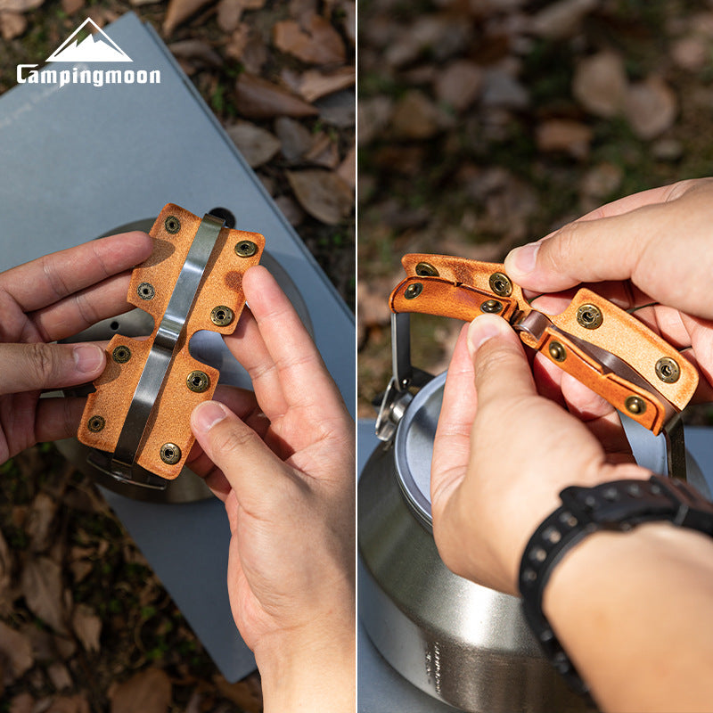 Campingmoon SW-PT / PT-67 Leather Sheath Cover Portable Lightweight Kettle Handle For Outdoor Camping Cookware Kettle Heat Resistant Anti-Scadling Handle Cover