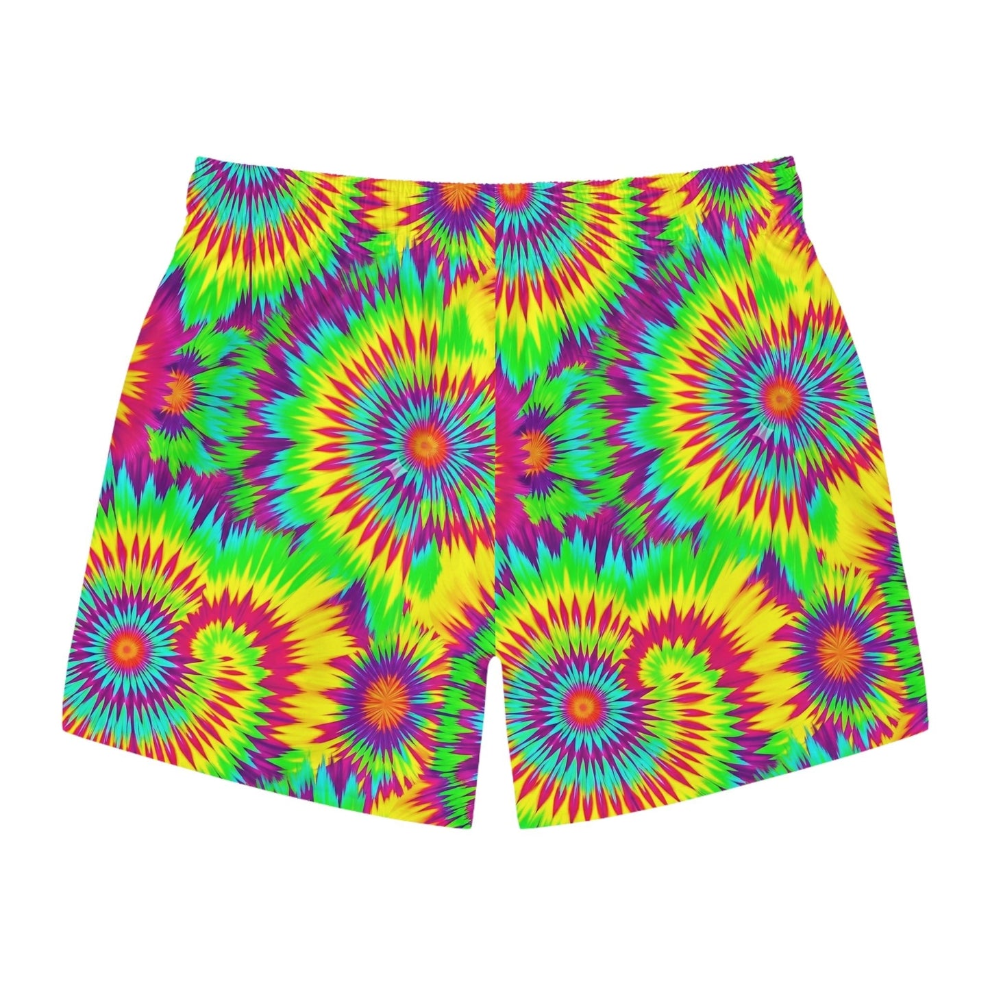 Acid Lime Tie-Dye Swim Trunks — Citrus Spiral AOP Quick-Dry Shorts for Pool Rave Season