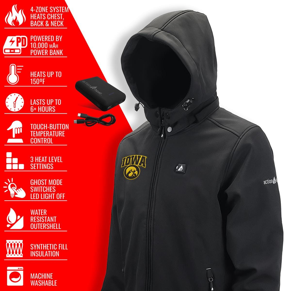 ActionHeat Iowa Hawkeyes 5V Men's Softshell Battery Heated Jacket