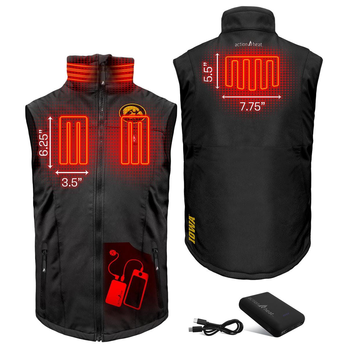 ActionHeat Iowa Hawkeyes 5V Men's Softshell Battery Heated Vest