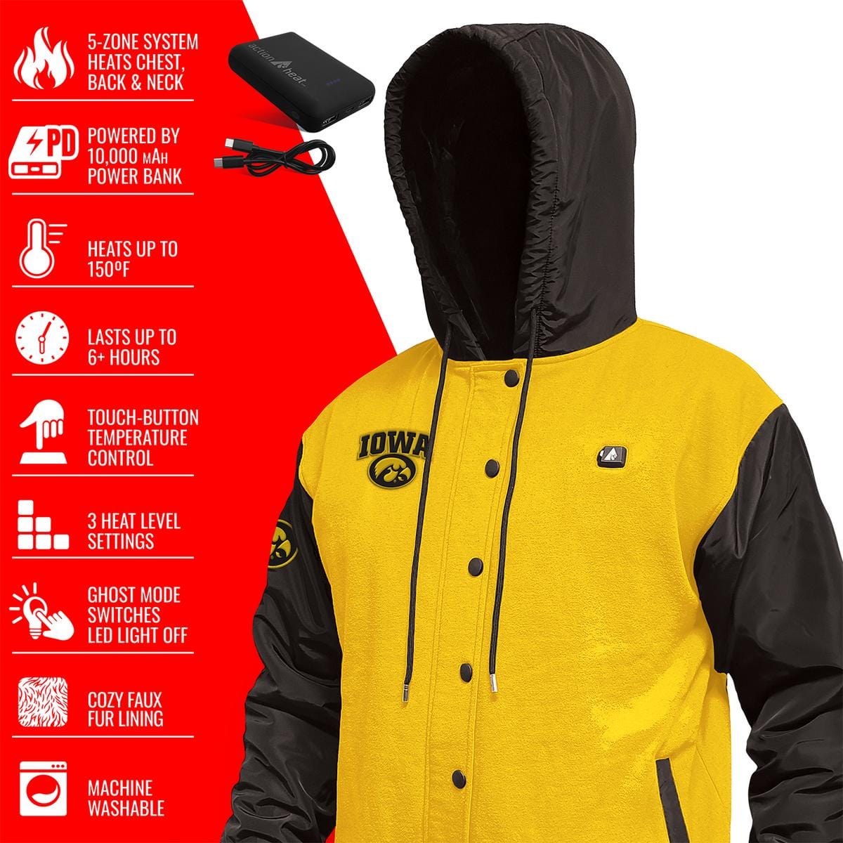 ActionHeat Iowa Hawkeyes 5V Men's Varsity Battery Heated Jacket