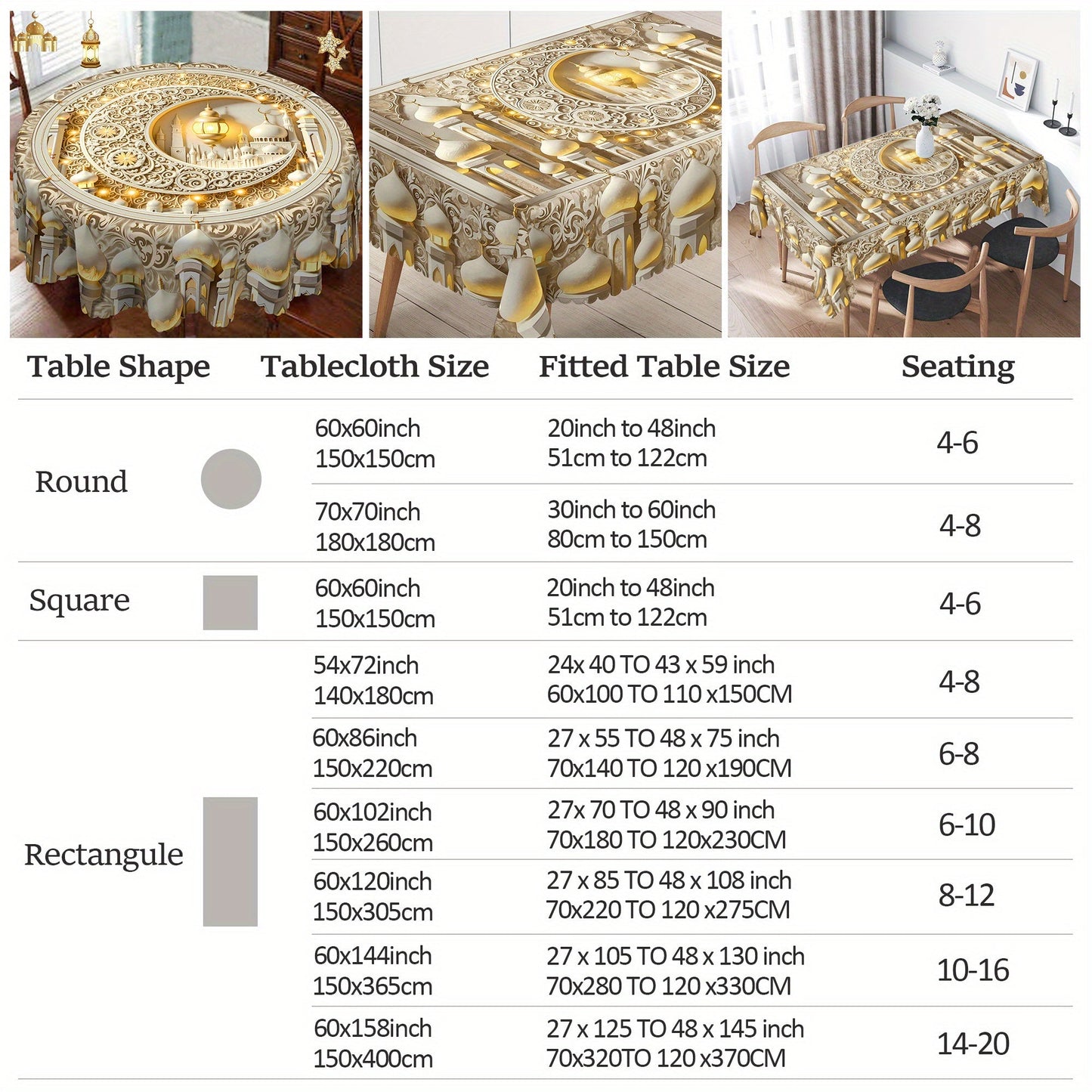 Elegant White Moon & Islamic Architecture Tablecloth TJR9M6D