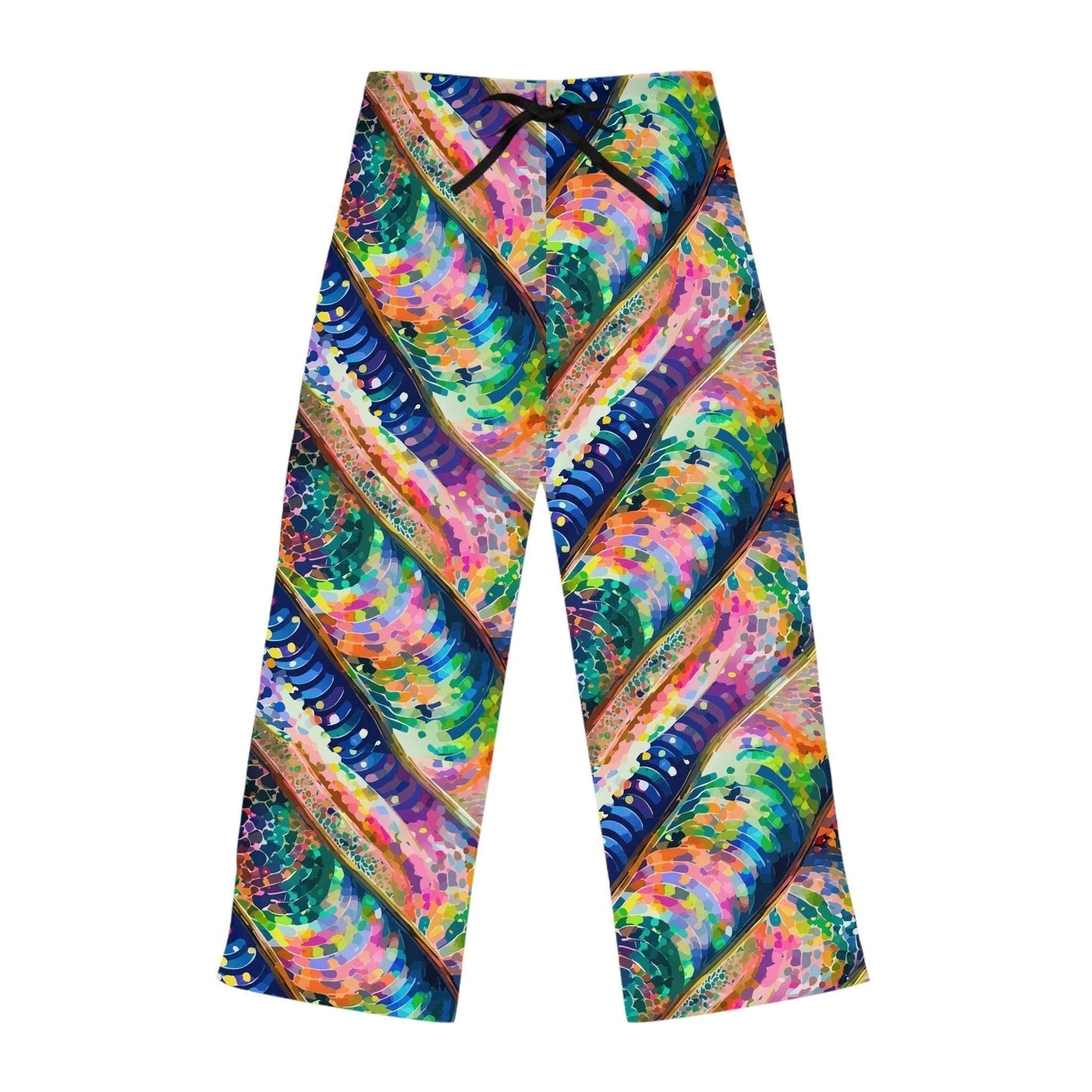 Kaleidoscope Rainbow AOP Lounge Pants for Maximalist Festival Mornings — Luxury Vibrant Pajamas, Colorful Sleepwear Bottoms, Gift for Her
