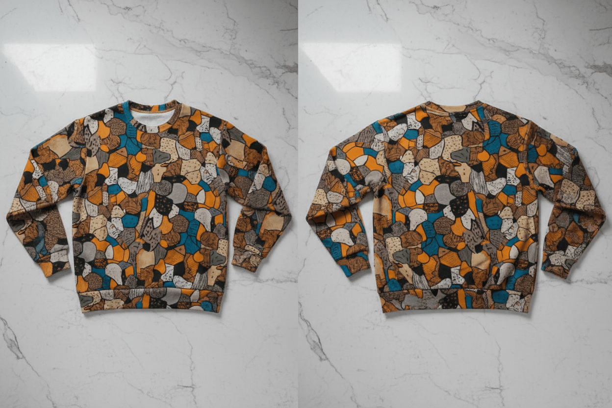 Bronze & Navy Tortoise Shell AOP Fleece Sweatshirt | 320gsm Fur-Lined Pullover — Organic Geometry Amber Brown Cold-Weather Wearable Art (XS–5XL)