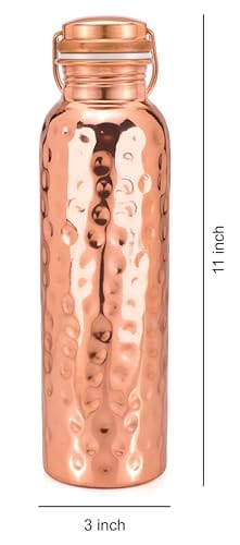 Glytterati Hammered Copper Water Bottle (34 oz/1000ml) (Set of 4) | Pure Copper Bottle | Pure Copper Vessel | Copper Bottle for Drinking Water