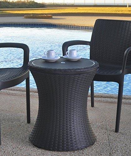 Keter Pacific Cool Bar Outdoor Patio Furniture and Hot Tub Side Table with 7.5 Gallon Beer and Wine Cooler, Brown