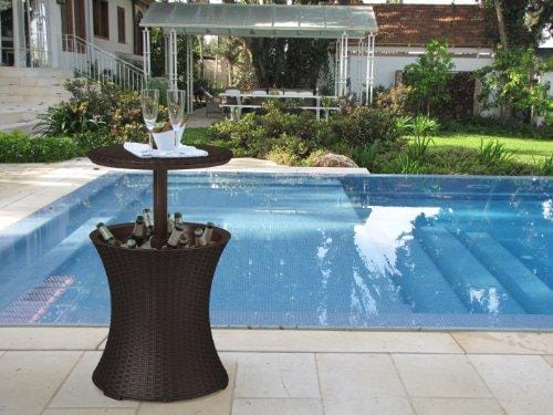 Keter Pacific Cool Bar Outdoor Patio Furniture and Hot Tub Side Table with 7.5 Gallon Beer and Wine Cooler, Brown