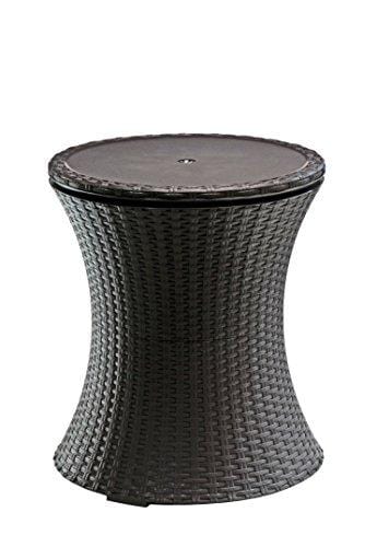Keter Pacific Cool Bar Outdoor Patio Furniture and Hot Tub Side Table with 7.5 Gallon Beer and Wine Cooler, Brown