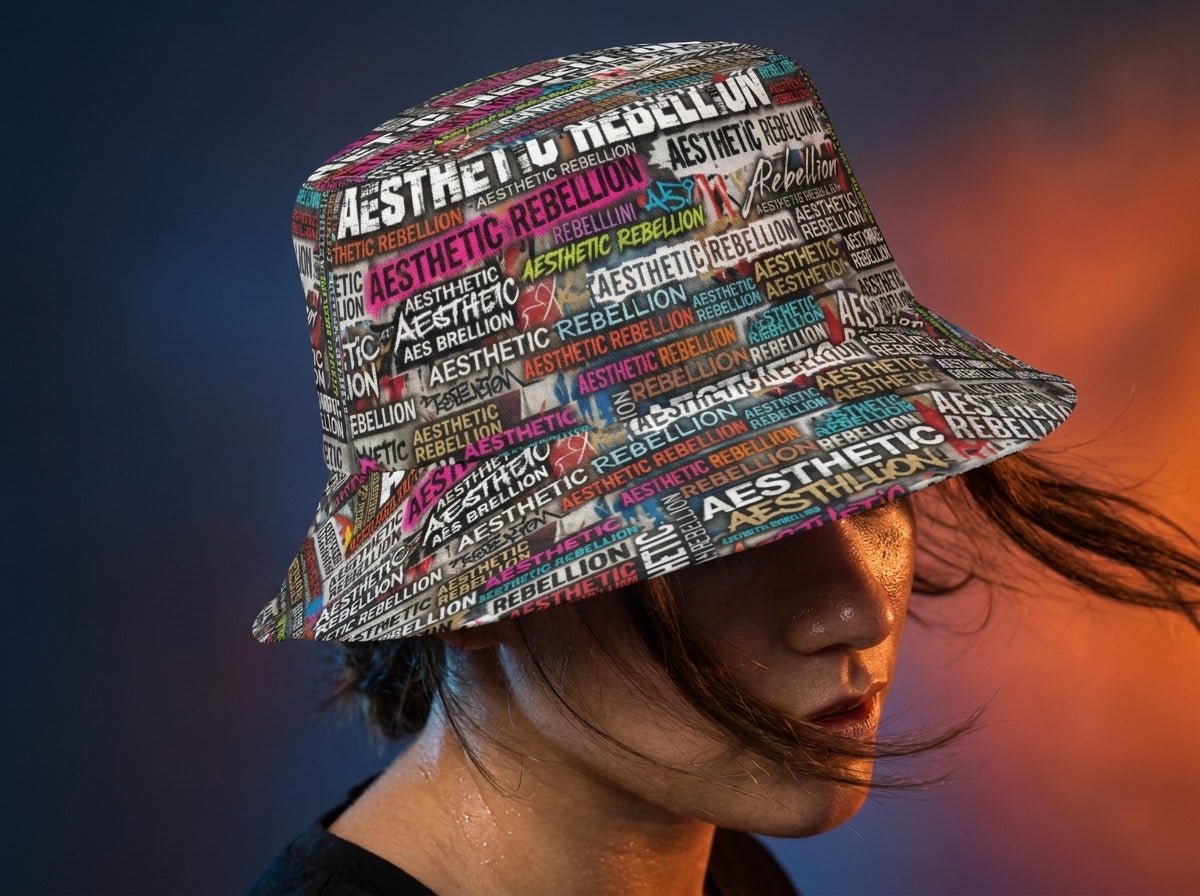 Aesthetic Rebellion AOP Word Cloud Reversible Bucket Hat | Unisex