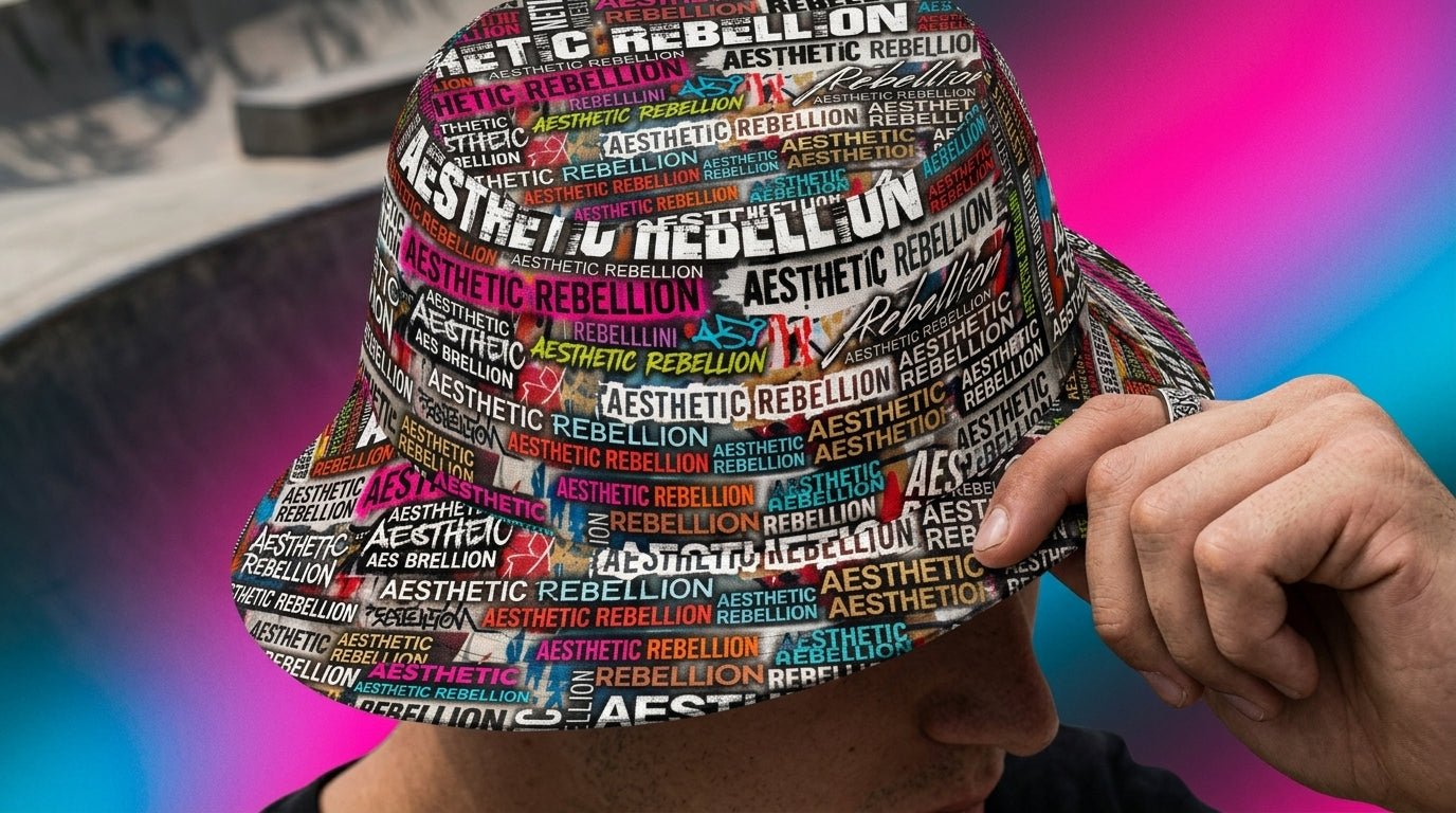 Aesthetic Rebellion AOP Word Cloud Reversible Bucket Hat | Unisex