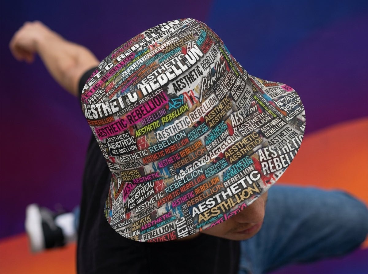 Aesthetic Rebellion AOP Word Cloud Reversible Bucket Hat | Unisex