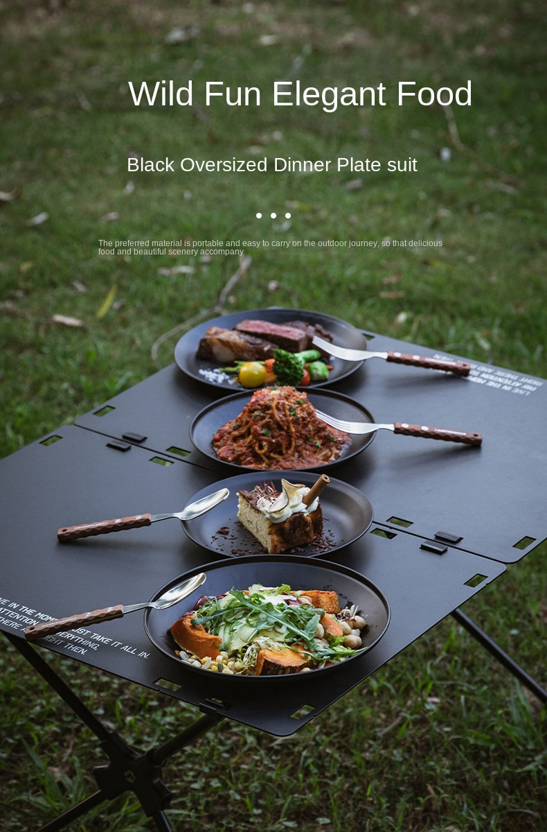 Campingmoon BKS397-1/2S Black Dinner Plate Sets Large 4/8pcs Sets Stainless Steel Outdoor Camping Dish Plate Dining Utensil With Storage Bag