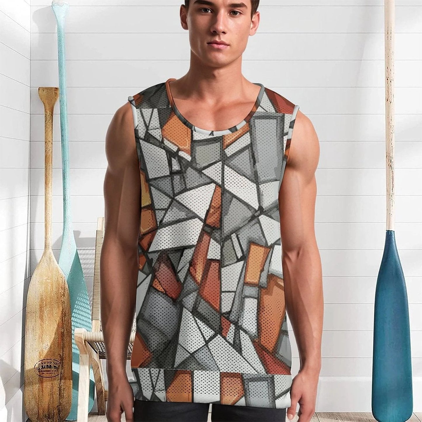 Maximalist AOP Quick-Dry Men's Athletic Mesh Tank Top | 170gsm Moisture-Wicking Performance Vest — Gym, Court