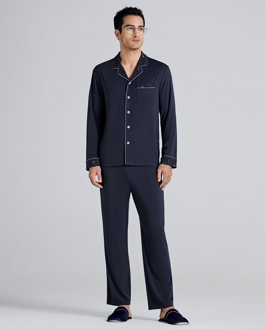 Aimer Men Milk Fiber Collection Camp Collar Pajamas Set