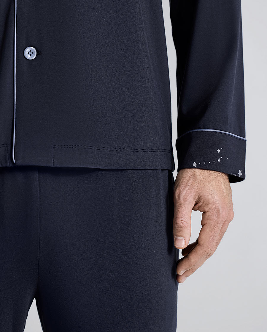 Aimer Men Milk Fiber Collection Camp Collar Pajamas Set