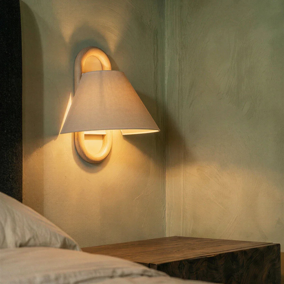 Scandinavian Beech Wood Wall Light With Fabric Shade