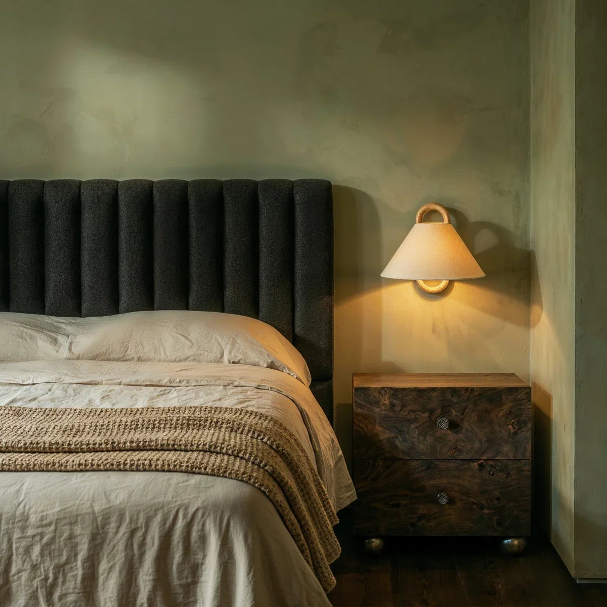 Scandinavian Beech Wood Wall Light With Fabric Shade