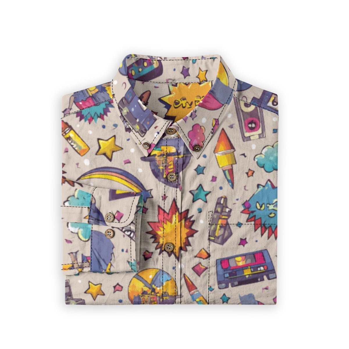 Emoji Expose Collared Shirt for Internet Culture Streetwear Dressers — All-Over Emoji AOP 125gsm Slub Cotton, Lapel Collar Chest Pocket
