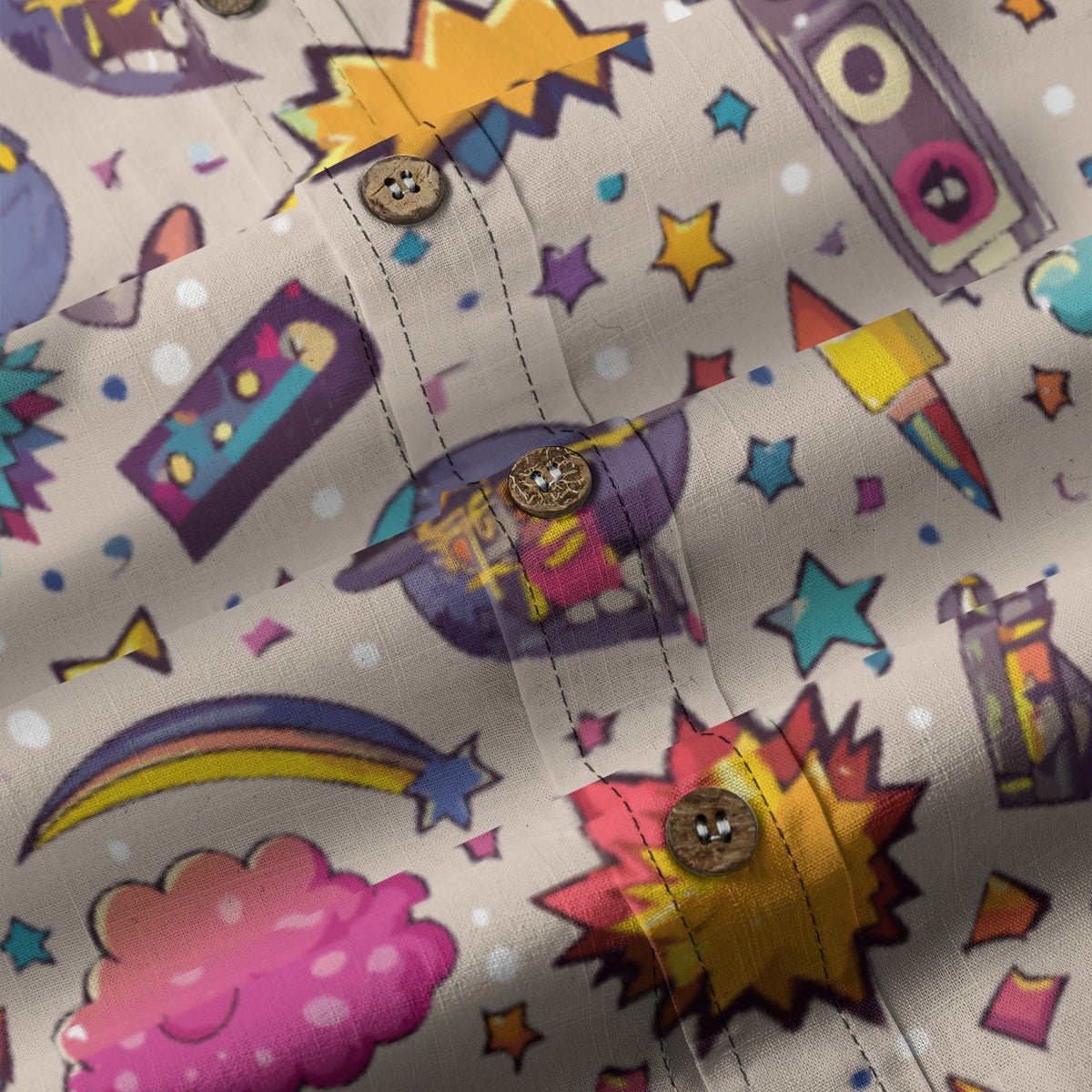 Emoji Expose Collared Shirt for Internet Culture Streetwear Dressers — All-Over Emoji AOP 125gsm Slub Cotton, Lapel Collar Chest Pocket
