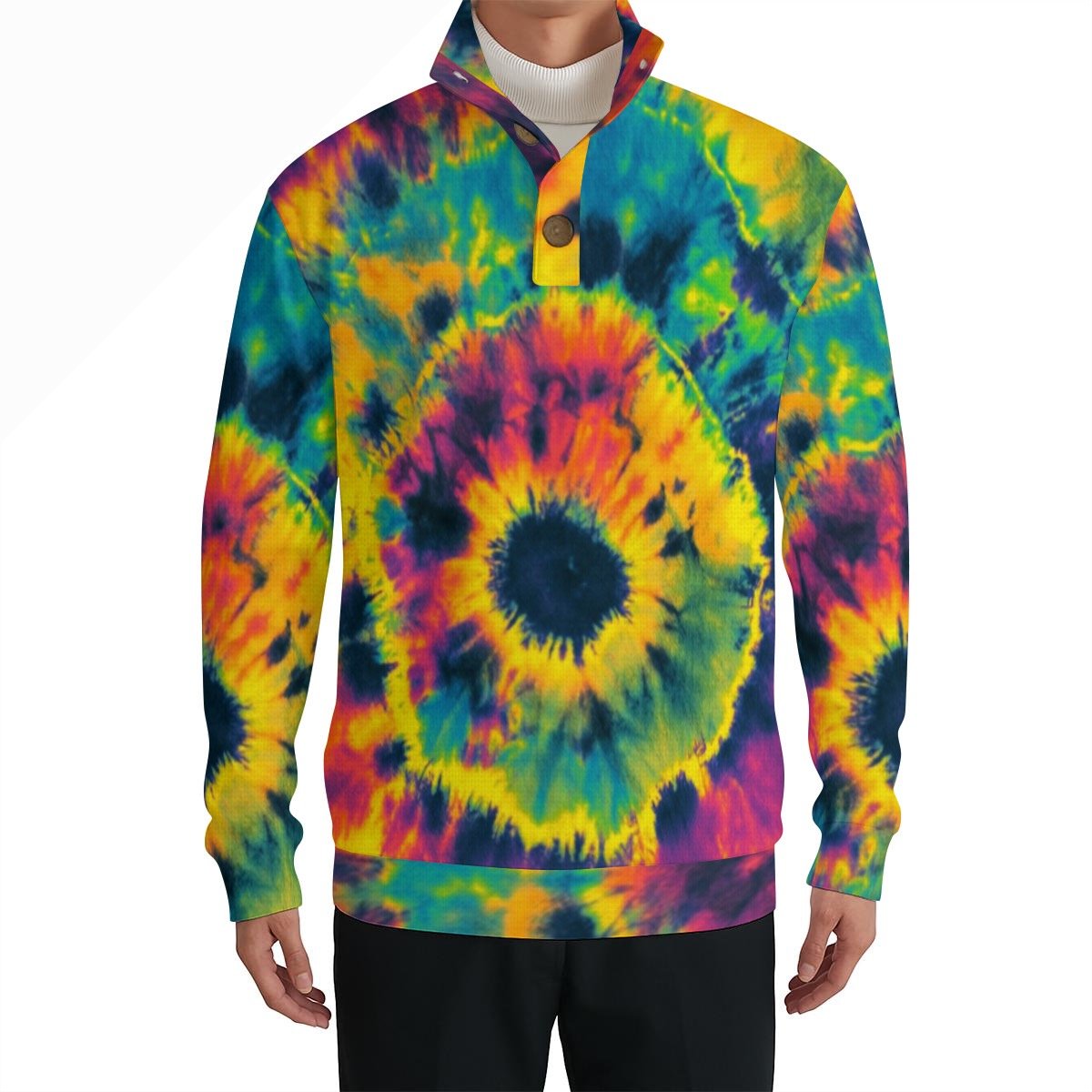 Positive Vibrations Half-Zip for Psychedelic Dressers — Fluid Abstract AOP Pullover, 260gsm Premium Polyester, Festival Statement Layer