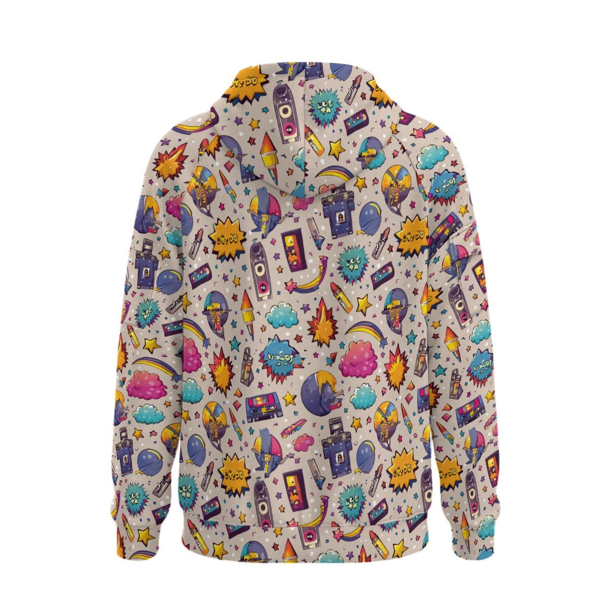 Plush Collage AOP Fleece Half-Zip Hoodie with Arm Pockets