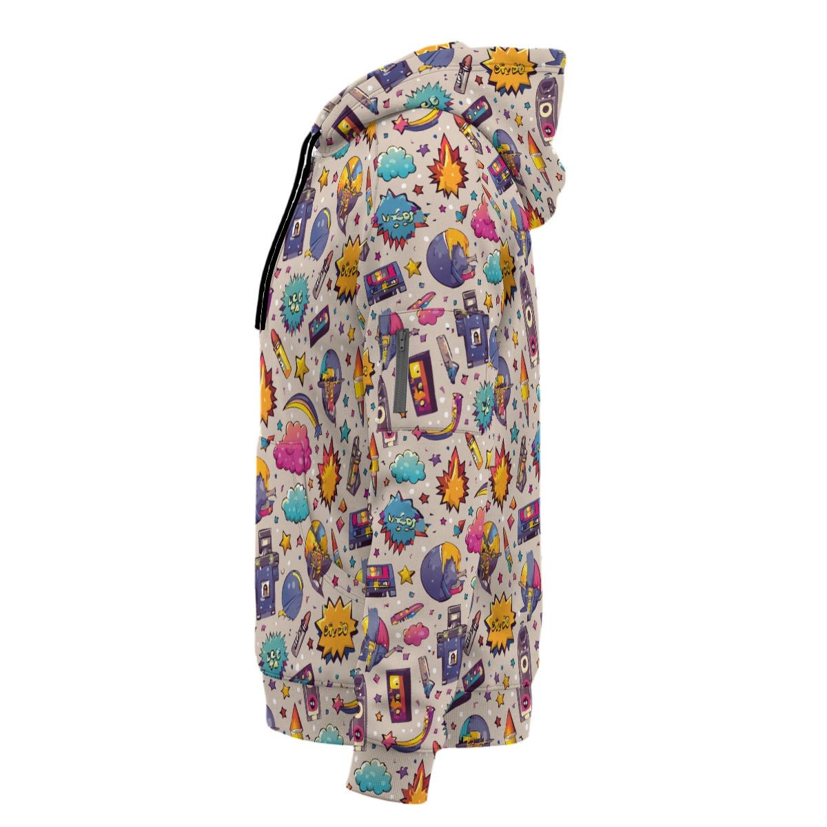 Plush Collage AOP Fleece Half-Zip Hoodie with Arm Pockets
