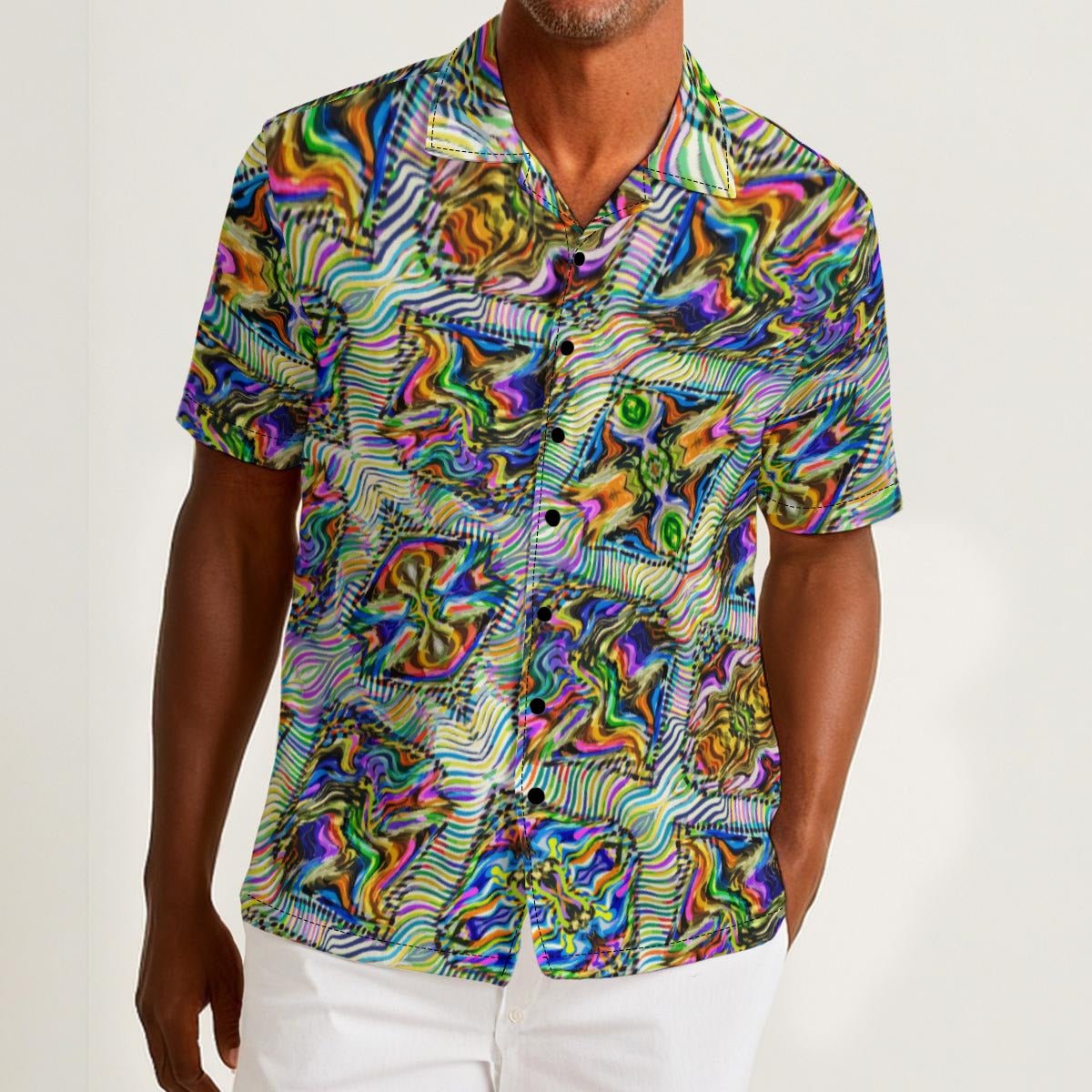 Radial Kaleidoscope AOP Hawaiian Shirt – Green & Purple Trippy Print