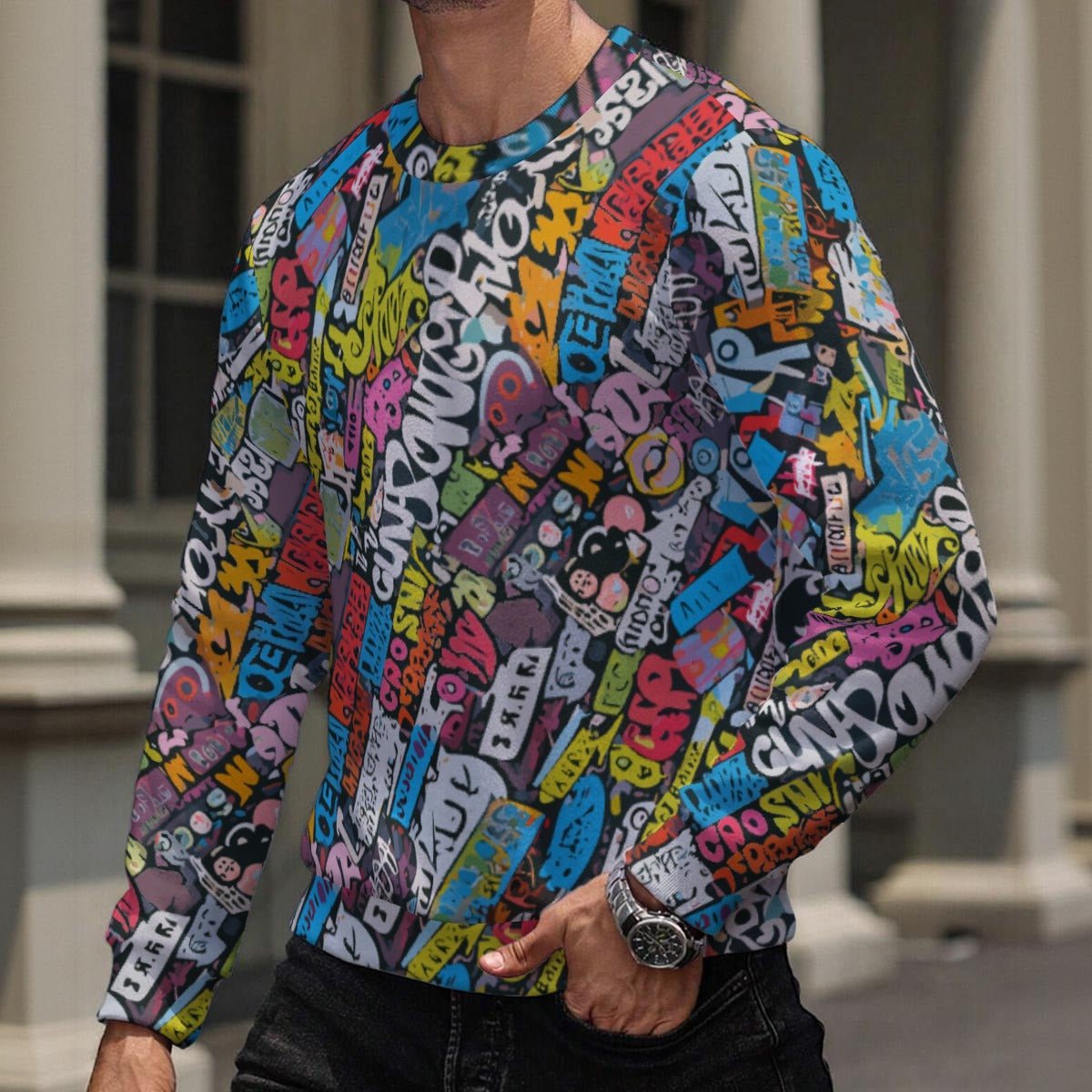 Maximalist AOP Heavy Fleece Men's Sweatshirt | 480gsm Fur-Lined Pullover — Cold-Weather Statement Streetwear for Festival