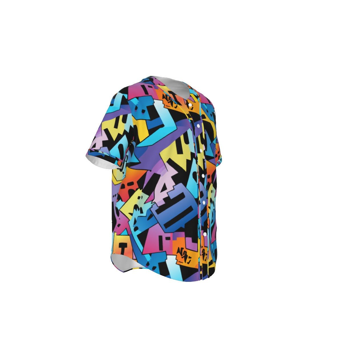 Retro Doodle Pop Pinstripe Baseball Jersey — Pastel Graffiti Shape AOP Short Sleeve for Playful Streetwear