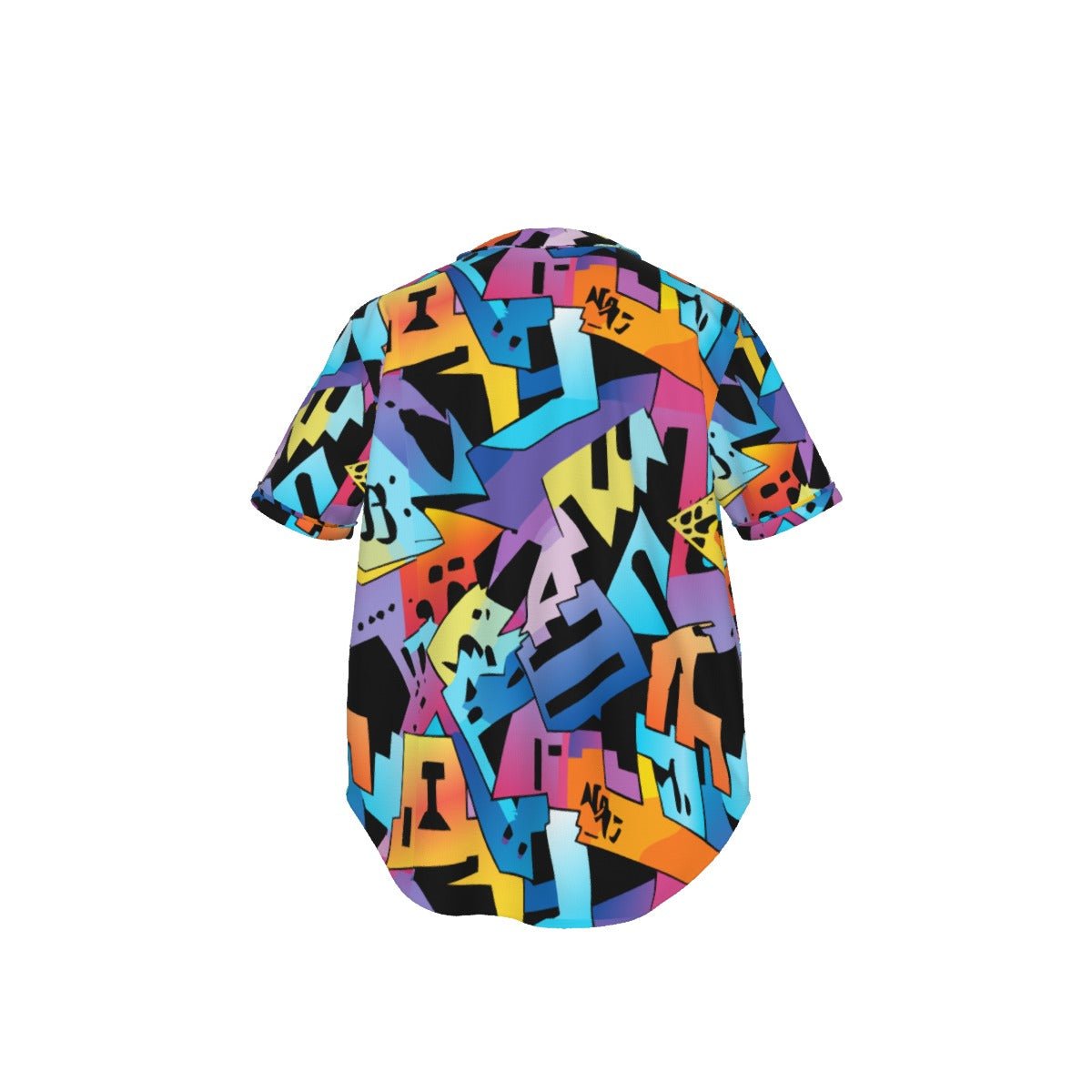 Retro Doodle Pop Pinstripe Baseball Jersey — Pastel Graffiti Shape AOP Short Sleeve for Playful Streetwear