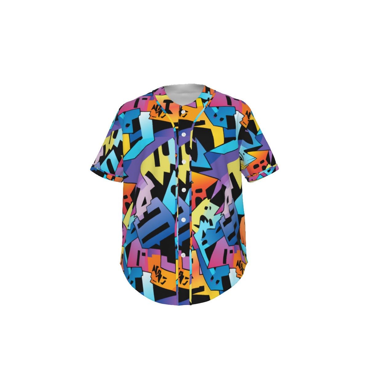 Retro Doodle Pop Pinstripe Baseball Jersey — Pastel Graffiti Shape AOP Short Sleeve for Playful Streetwear