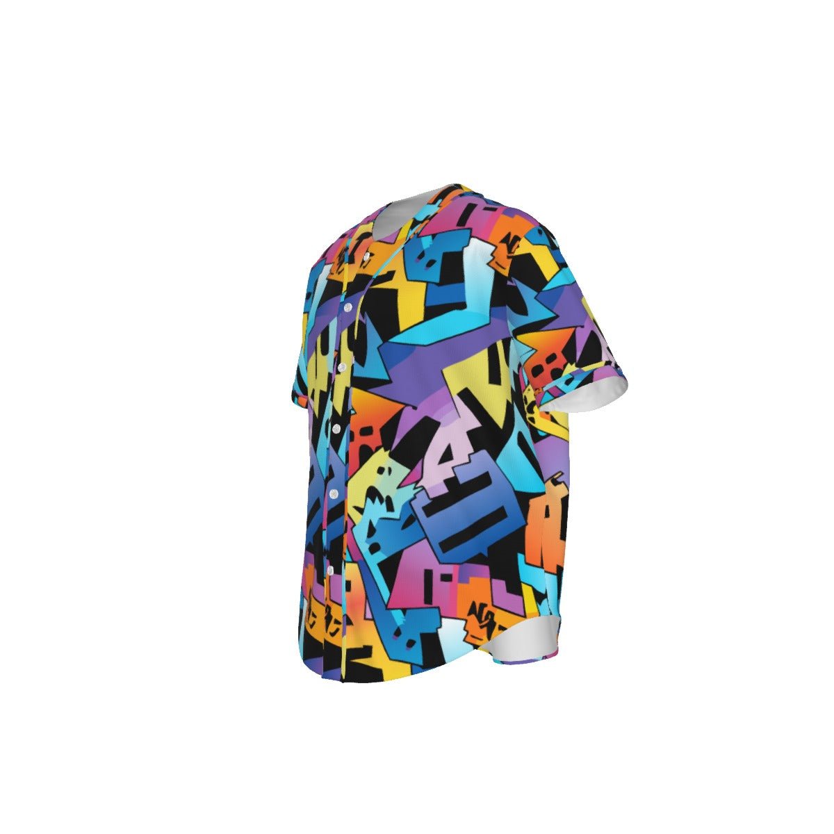 Retro Doodle Pop Pinstripe Baseball Jersey — Pastel Graffiti Shape AOP Short Sleeve for Playful Streetwear