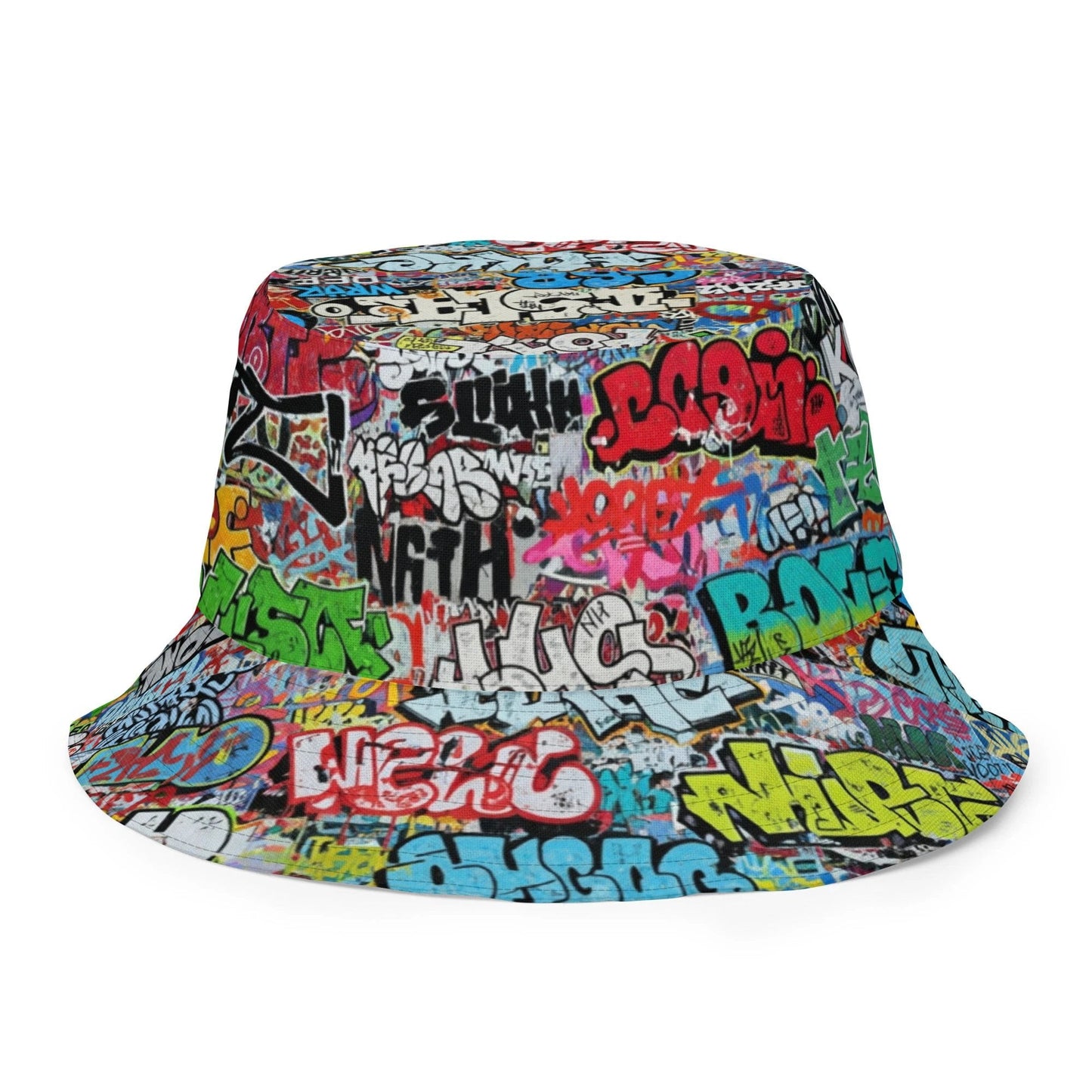 Reversible Bucket Hat — All-Over-Print Graffiti Urban Street Art, Multicolor AOP Typography, Both Sides Printed