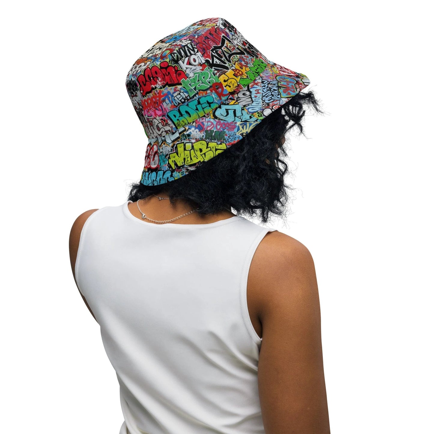 Reversible Bucket Hat — All-Over-Print Graffiti Urban Street Art, Multicolor AOP Typography, Both Sides Printed