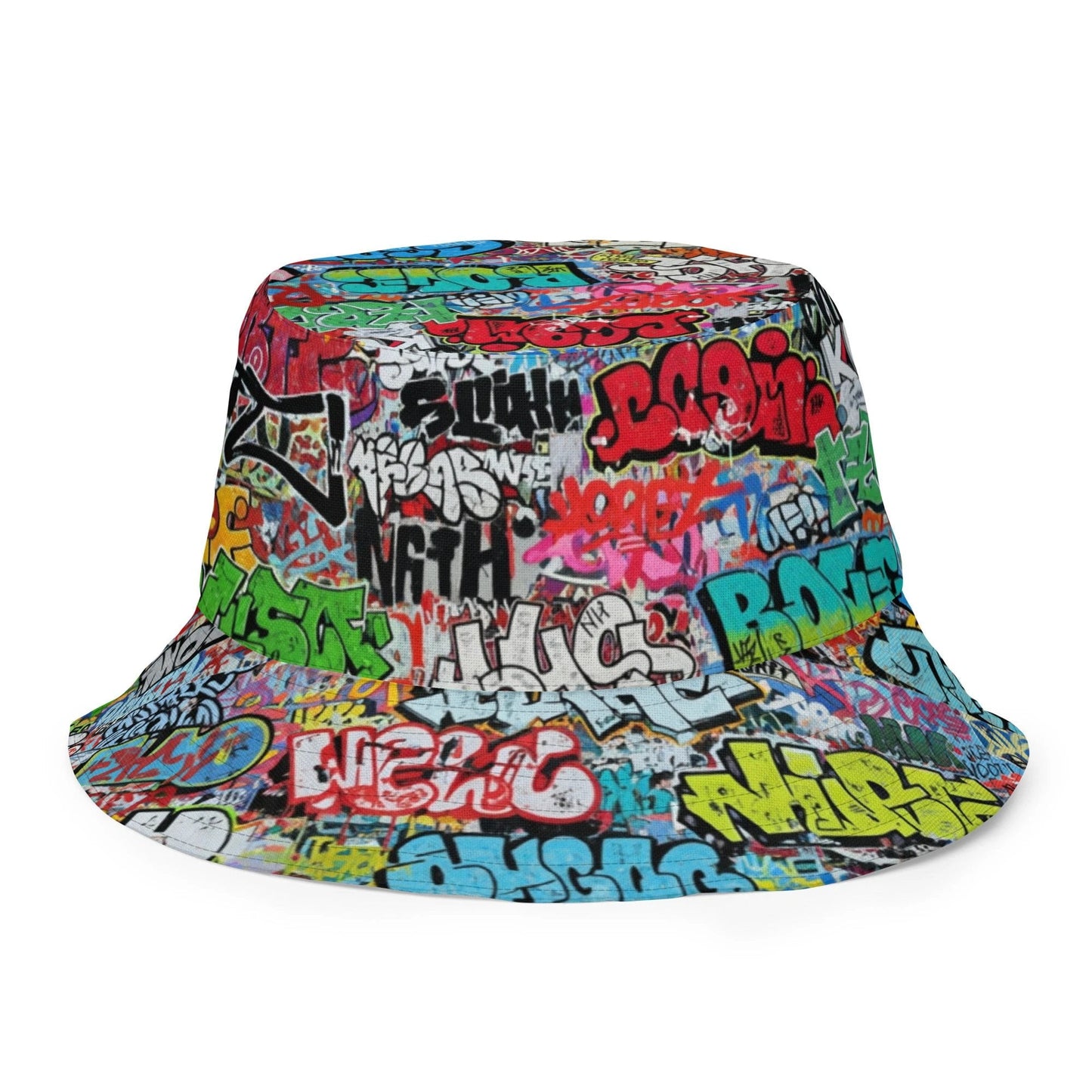 Reversible Bucket Hat — All-Over-Print Graffiti Urban Street Art, Multicolor AOP Typography, Both Sides Printed