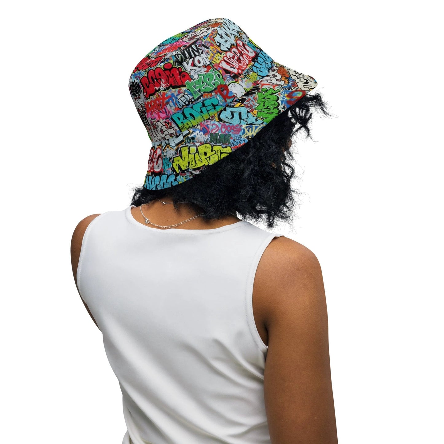 Reversible Bucket Hat — All-Over-Print Graffiti Urban Street Art, Multicolor AOP Typography, Both Sides Printed