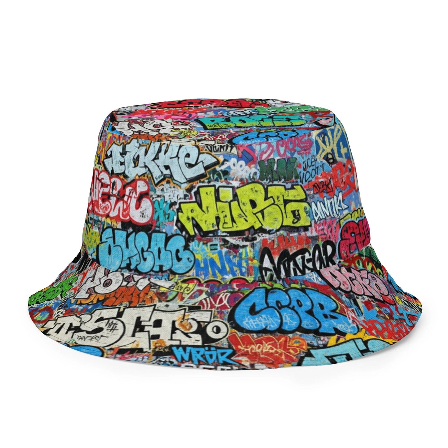 Reversible Bucket Hat — All-Over-Print Graffiti Urban Street Art, Multicolor AOP Typography, Both Sides Printed