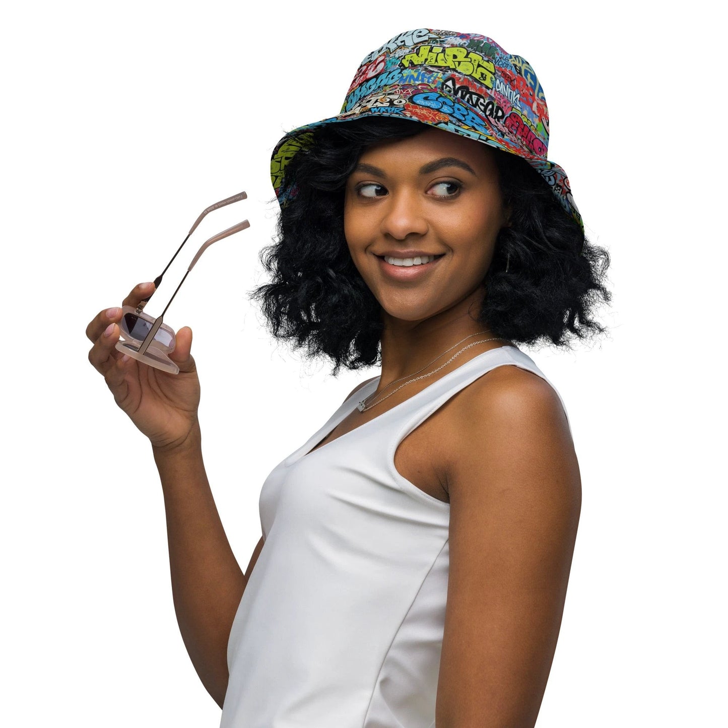 Reversible Bucket Hat — All-Over-Print Graffiti Urban Street Art, Multicolor AOP Typography, Both Sides Printed